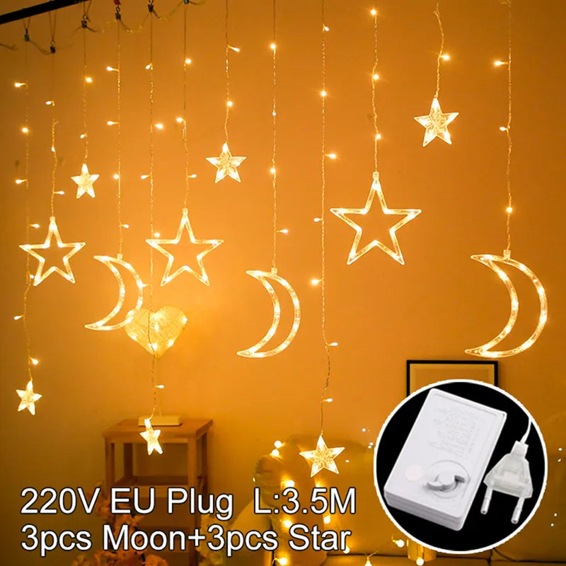 Eid Mubarak Moon Star Light String Ramadan Decoration 2024 for